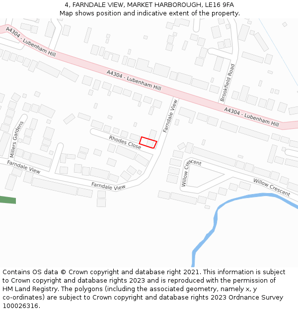 4, FARNDALE VIEW, MARKET HARBOROUGH, LE16 9FA: Location map and indicative extent of plot