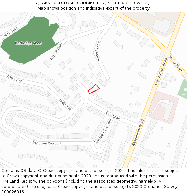 4, FARNDON CLOSE, CUDDINGTON, NORTHWICH, CW8 2QH: Location map and indicative extent of plot