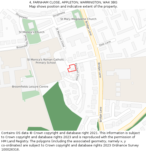 4, FARNHAM CLOSE, APPLETON, WARRINGTON, WA4 3BG: Location map and indicative extent of plot