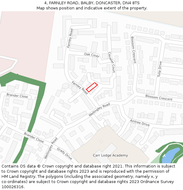 4, FARNLEY ROAD, BALBY, DONCASTER, DN4 8TS: Location map and indicative extent of plot