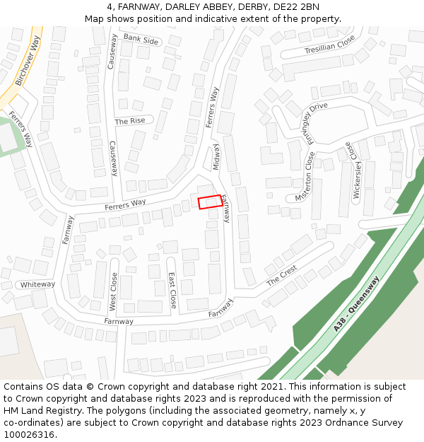 4, FARNWAY, DARLEY ABBEY, DERBY, DE22 2BN: Location map and indicative extent of plot