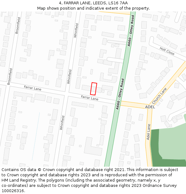 4, FARRAR LANE, LEEDS, LS16 7AA: Location map and indicative extent of plot