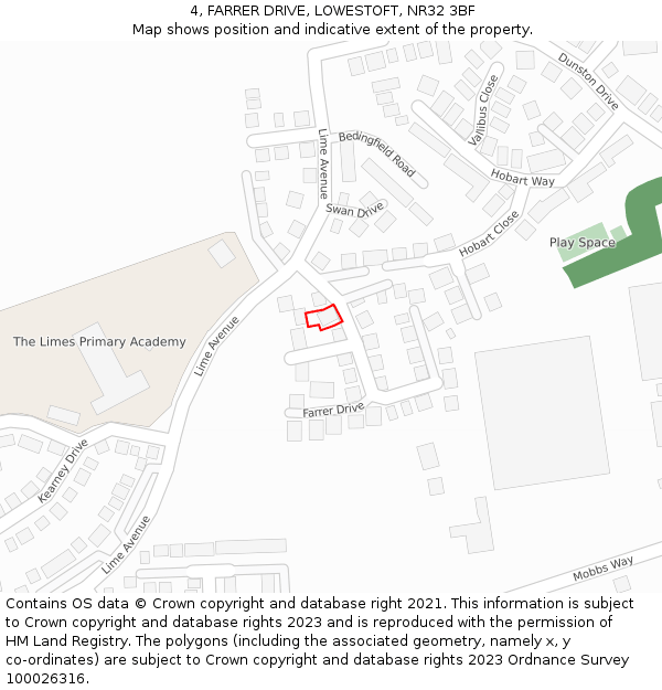 4, FARRER DRIVE, LOWESTOFT, NR32 3BF: Location map and indicative extent of plot
