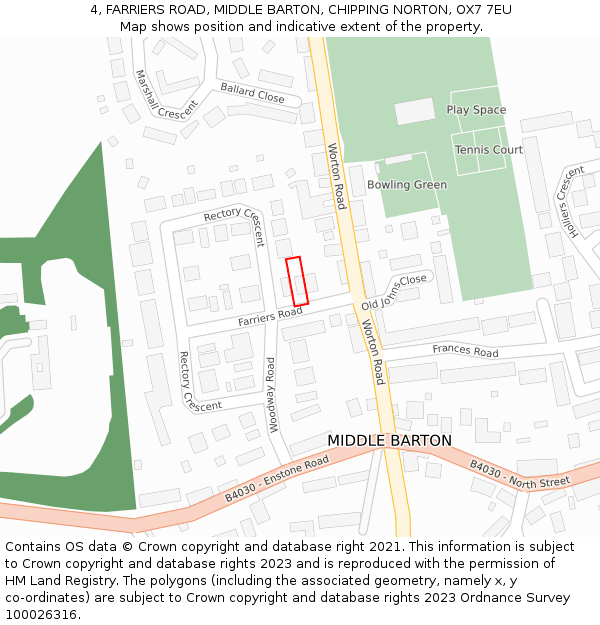 4, FARRIERS ROAD, MIDDLE BARTON, CHIPPING NORTON, OX7 7EU: Location map and indicative extent of plot