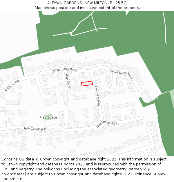 4, FAWN GARDENS, NEW MILTON, BH25 5GJ: Location map and indicative extent of plot