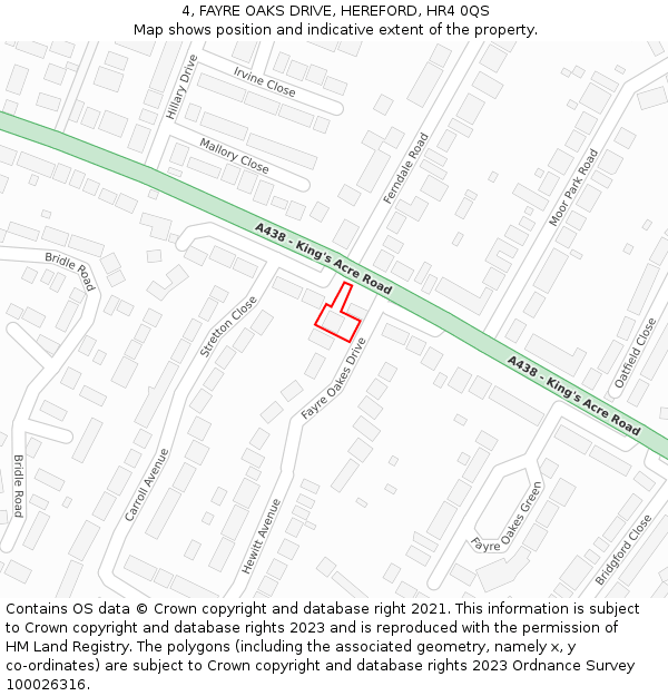 4, FAYRE OAKS DRIVE, HEREFORD, HR4 0QS: Location map and indicative extent of plot