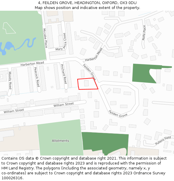 4, FEILDEN GROVE, HEADINGTON, OXFORD, OX3 0DU: Location map and indicative extent of plot
