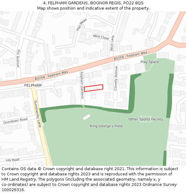 4, FELPHAM GARDENS, BOGNOR REGIS, PO22 8QS: Location map and indicative extent of plot