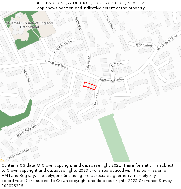 4, FERN CLOSE, ALDERHOLT, FORDINGBRIDGE, SP6 3HZ: Location map and indicative extent of plot