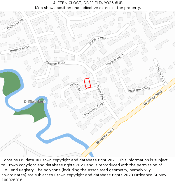 4, FERN CLOSE, DRIFFIELD, YO25 6UR: Location map and indicative extent of plot