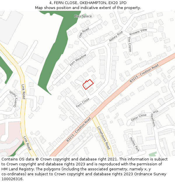 4, FERN CLOSE, OKEHAMPTON, EX20 1PD: Location map and indicative extent of plot