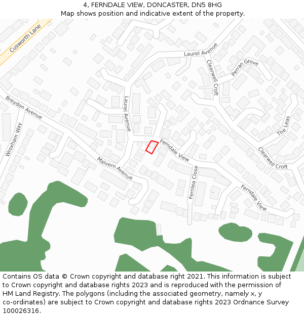 4, FERNDALE VIEW, DONCASTER, DN5 8HG: Location map and indicative extent of plot