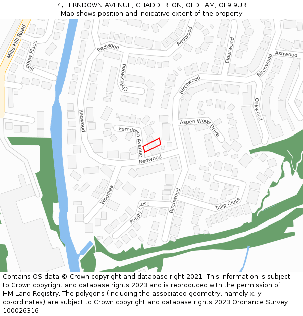 4, FERNDOWN AVENUE, CHADDERTON, OLDHAM, OL9 9UR: Location map and indicative extent of plot