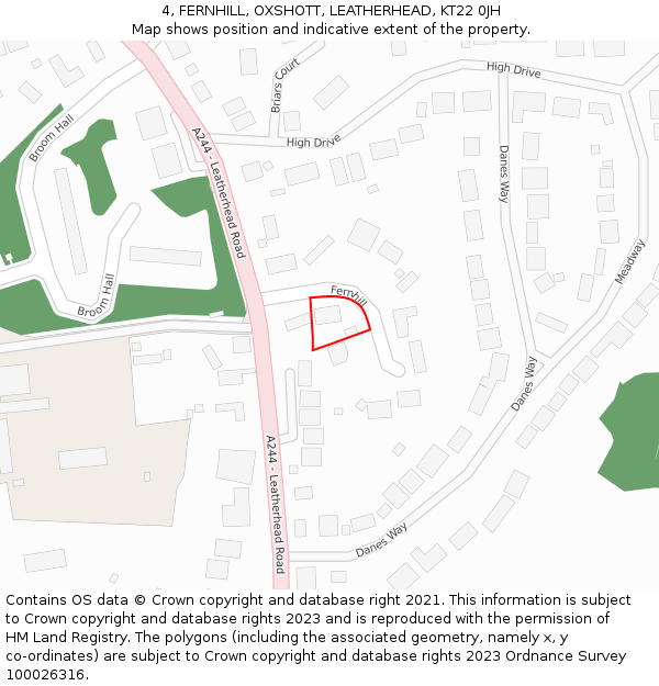 4, FERNHILL, OXSHOTT, LEATHERHEAD, KT22 0JH: Location map and indicative extent of plot