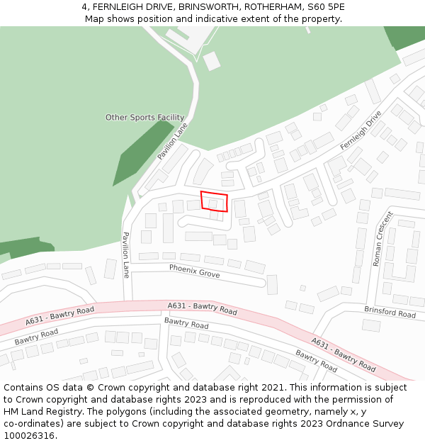 4, FERNLEIGH DRIVE, BRINSWORTH, ROTHERHAM, S60 5PE: Location map and indicative extent of plot