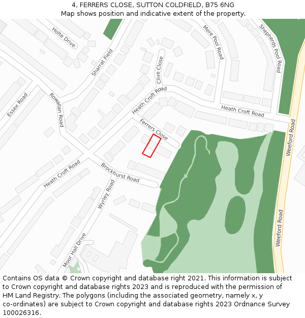 4, FERRERS CLOSE, SUTTON COLDFIELD, B75 6NG: Location map and indicative extent of plot