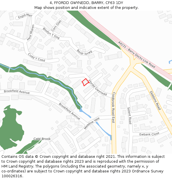 4, FFORDD GWYNEDD, BARRY, CF63 1DY: Location map and indicative extent of plot