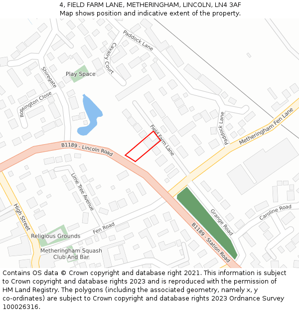 4, FIELD FARM LANE, METHERINGHAM, LINCOLN, LN4 3AF: Location map and indicative extent of plot