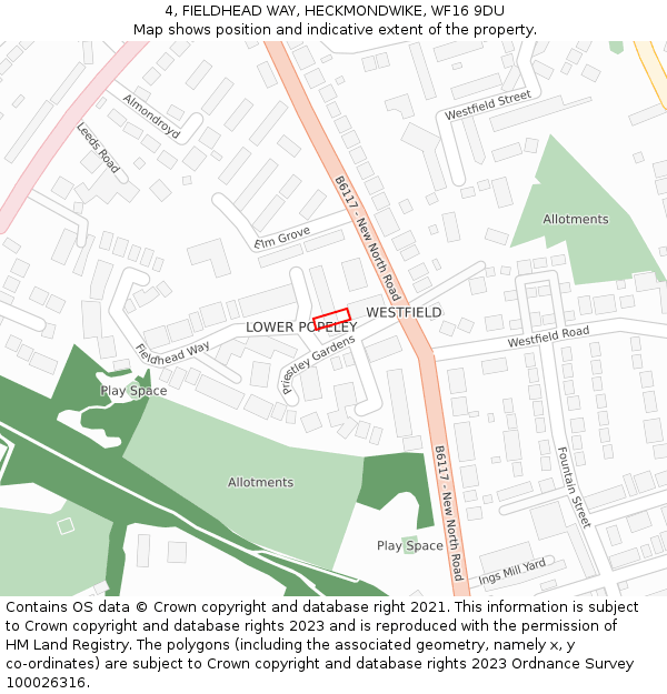 4, FIELDHEAD WAY, HECKMONDWIKE, WF16 9DU: Location map and indicative extent of plot