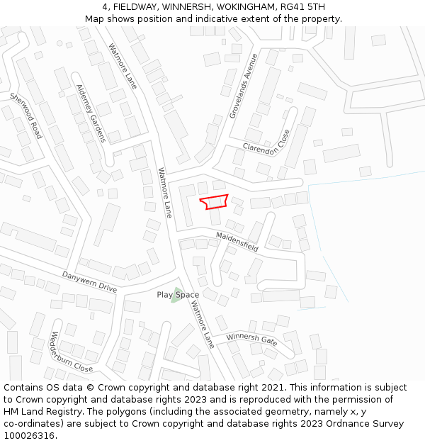 4, FIELDWAY, WINNERSH, WOKINGHAM, RG41 5TH: Location map and indicative extent of plot