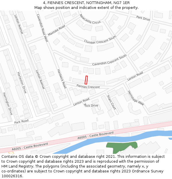 4, FIENNES CRESCENT, NOTTINGHAM, NG7 1ER: Location map and indicative extent of plot