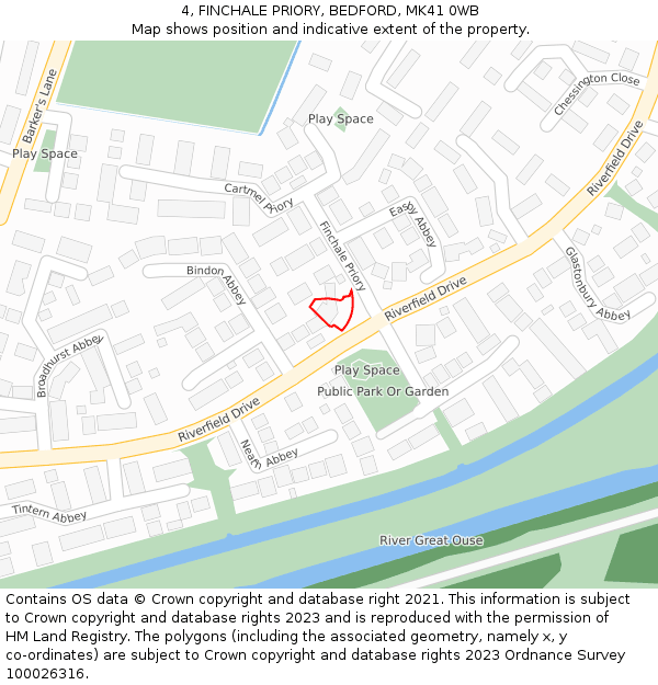 4, FINCHALE PRIORY, BEDFORD, MK41 0WB: Location map and indicative extent of plot