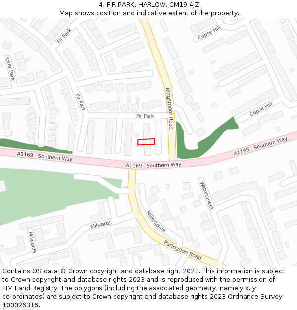 4, FIR PARK, HARLOW, CM19 4JZ: Location map and indicative extent of plot