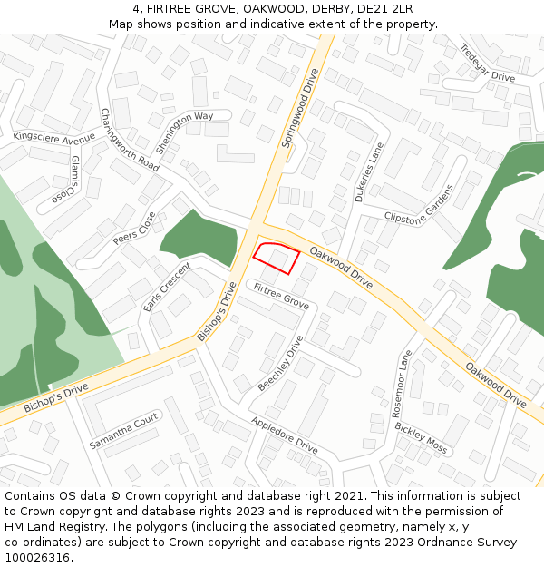 4, FIRTREE GROVE, OAKWOOD, DERBY, DE21 2LR: Location map and indicative extent of plot