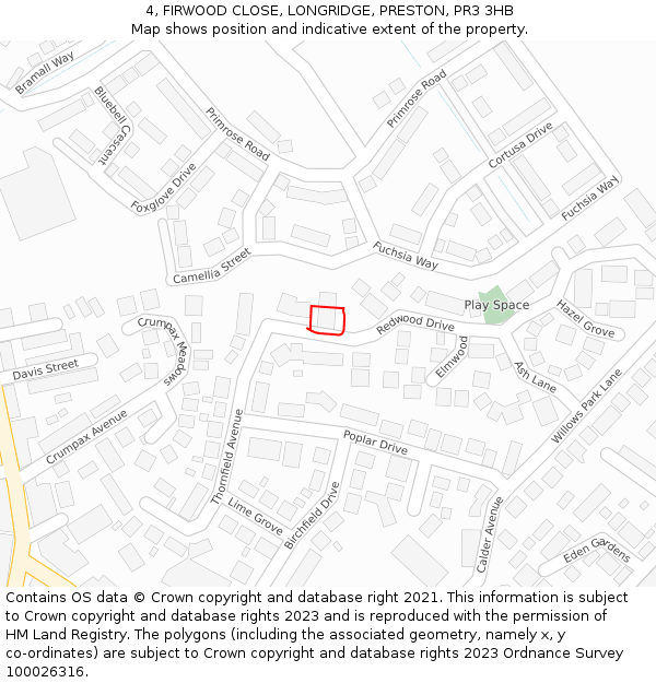 4, FIRWOOD CLOSE, LONGRIDGE, PRESTON, PR3 3HB: Location map and indicative extent of plot
