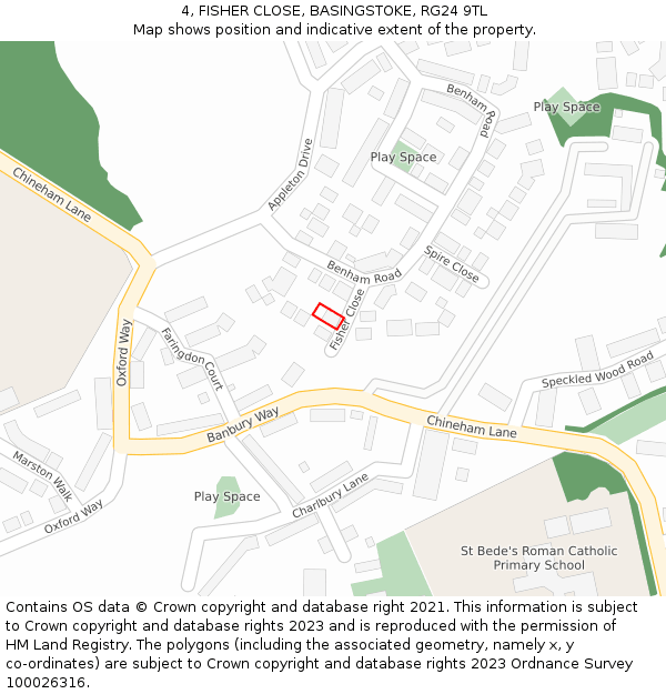 4, FISHER CLOSE, BASINGSTOKE, RG24 9TL: Location map and indicative extent of plot