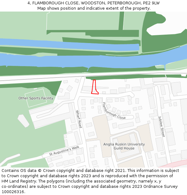 4, FLAMBOROUGH CLOSE, WOODSTON, PETERBOROUGH, PE2 9LW: Location map and indicative extent of plot
