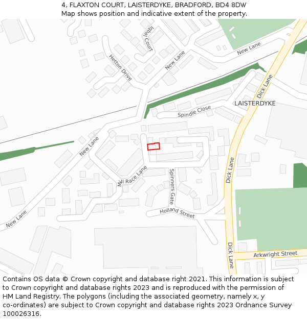 4, FLAXTON COURT, LAISTERDYKE, BRADFORD, BD4 8DW: Location map and indicative extent of plot