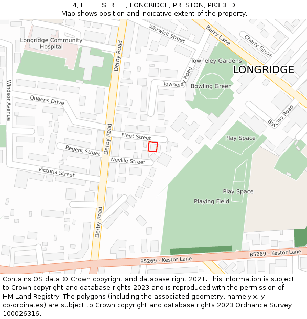 4, FLEET STREET, LONGRIDGE, PRESTON, PR3 3ED: Location map and indicative extent of plot