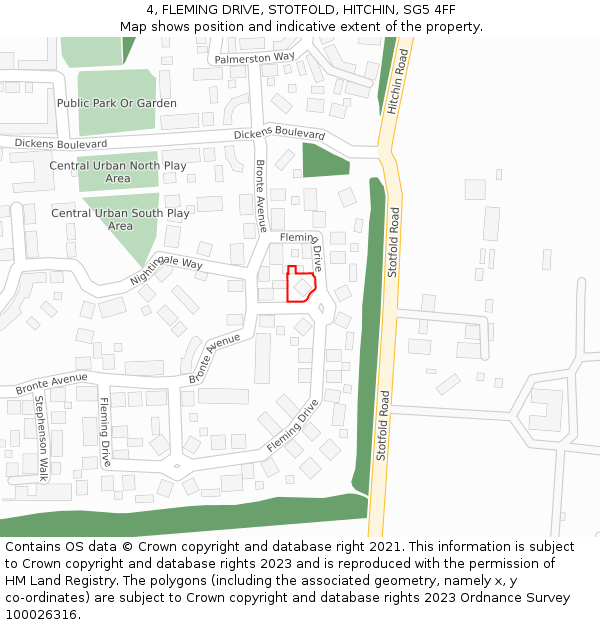 4, FLEMING DRIVE, STOTFOLD, HITCHIN, SG5 4FF: Location map and indicative extent of plot