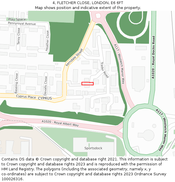 4, FLETCHER CLOSE, LONDON, E6 6FT: Location map and indicative extent of plot