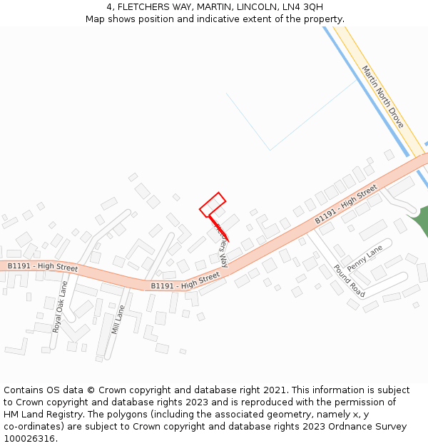 4, FLETCHERS WAY, MARTIN, LINCOLN, LN4 3QH: Location map and indicative extent of plot
