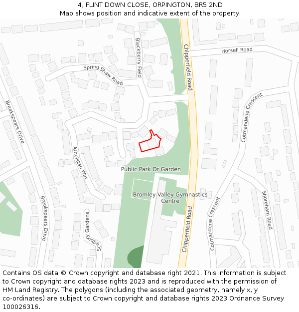 4, FLINT DOWN CLOSE, ORPINGTON, BR5 2ND: Location map and indicative extent of plot