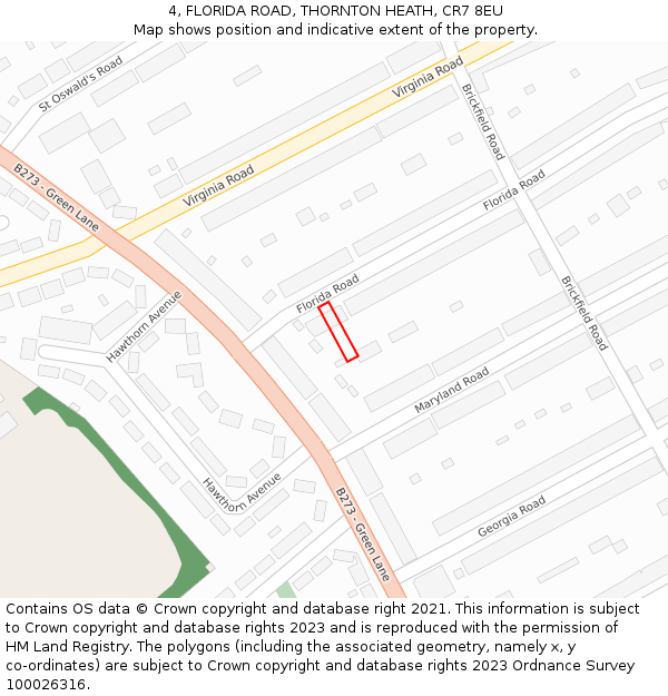 4, FLORIDA ROAD, THORNTON HEATH, CR7 8EU: Location map and indicative extent of plot