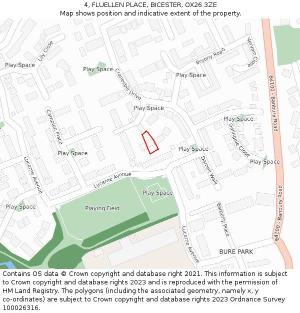 4, FLUELLEN PLACE, BICESTER, OX26 3ZE: Location map and indicative extent of plot
