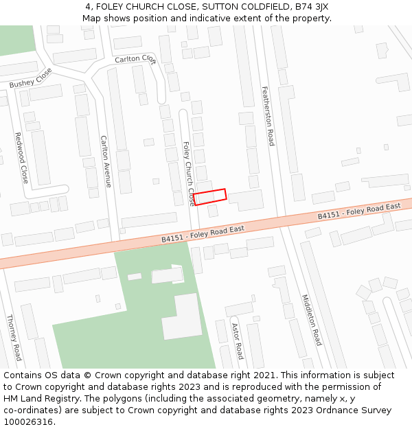 4, FOLEY CHURCH CLOSE, SUTTON COLDFIELD, B74 3JX: Location map and indicative extent of plot