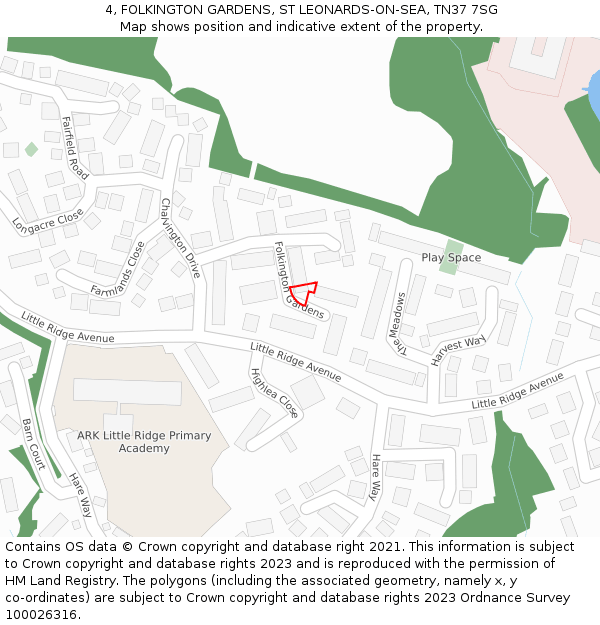 4, FOLKINGTON GARDENS, ST LEONARDS-ON-SEA, TN37 7SG: Location map and indicative extent of plot