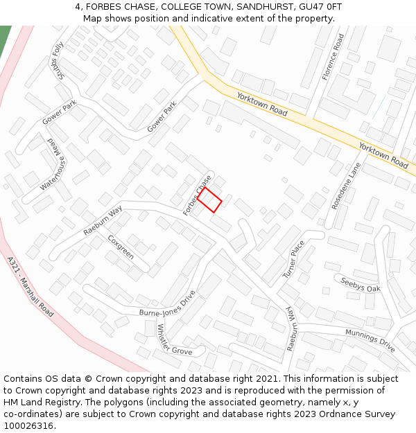 4, FORBES CHASE, COLLEGE TOWN, SANDHURST, GU47 0FT: Location map and indicative extent of plot