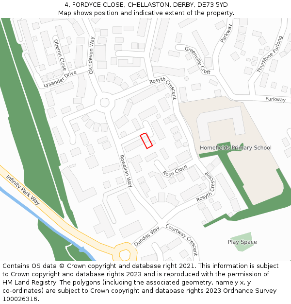 4, FORDYCE CLOSE, CHELLASTON, DERBY, DE73 5YD: Location map and indicative extent of plot
