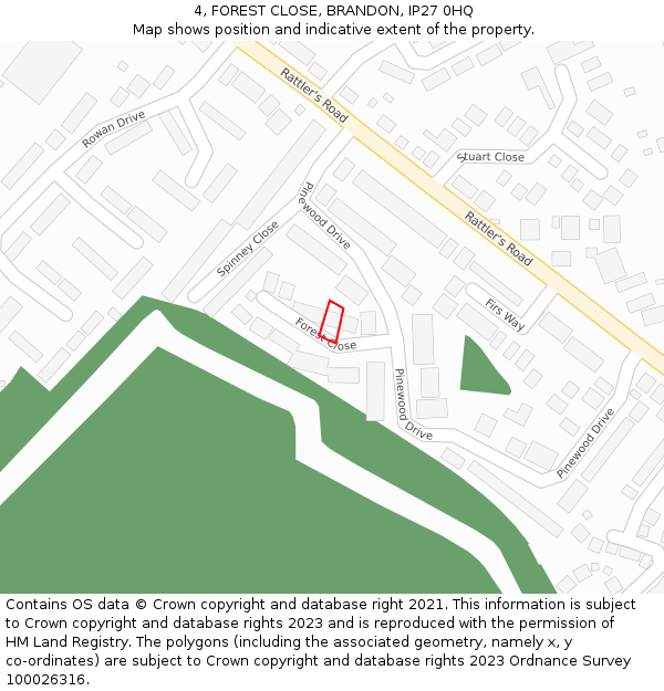 4, FOREST CLOSE, BRANDON, IP27 0HQ: Location map and indicative extent of plot