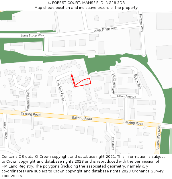4, FOREST COURT, MANSFIELD, NG18 3DR: Location map and indicative extent of plot