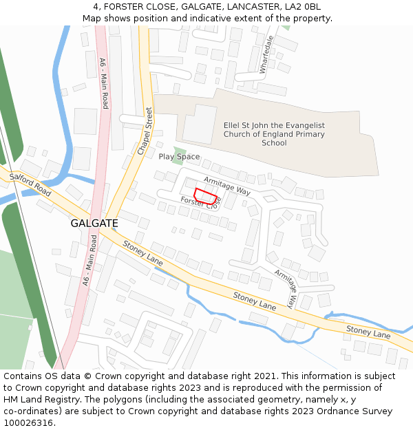 4, FORSTER CLOSE, GALGATE, LANCASTER, LA2 0BL: Location map and indicative extent of plot