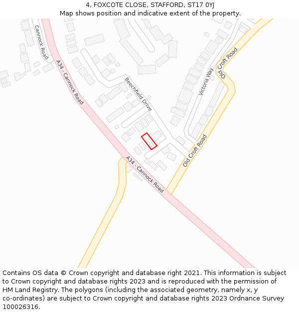 4, FOXCOTE CLOSE, STAFFORD, ST17 0YJ: Location map and indicative extent of plot