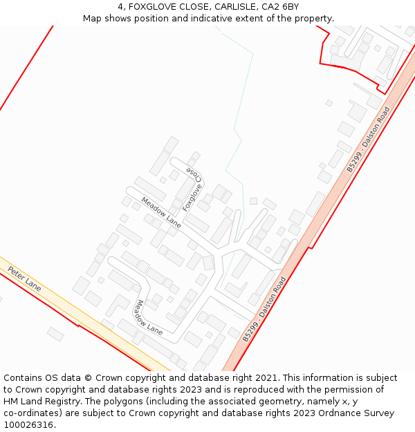 4, FOXGLOVE CLOSE, CARLISLE, CA2 6BY: Location map and indicative extent of plot