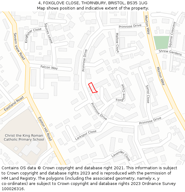 4, FOXGLOVE CLOSE, THORNBURY, BRISTOL, BS35 1UG: Location map and indicative extent of plot
