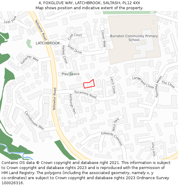 4, FOXGLOVE WAY, LATCHBROOK, SALTASH, PL12 4XX: Location map and indicative extent of plot